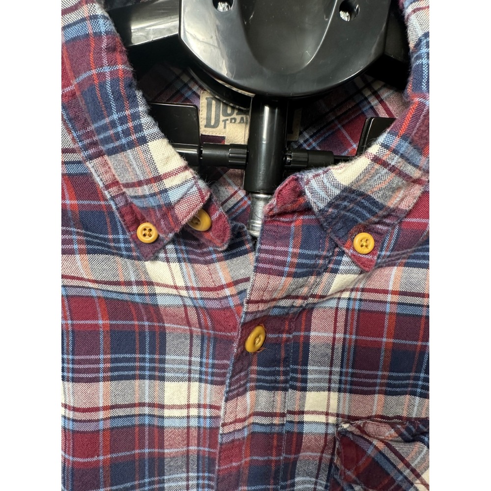 Duluth Trading Co Mens Large Red Blue Plaid Flannel Button Down Cotton Shirt L - Picture 3 of 7